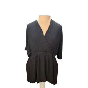 Lulus‎ Women's Wrap Dress Large Black Mini Rayon Night Out No Belt Tie Back